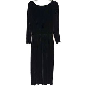 VTG Eileen West Maxi Dress Womens 12 Black Velvet Silk Blend Witchy Eveningwear